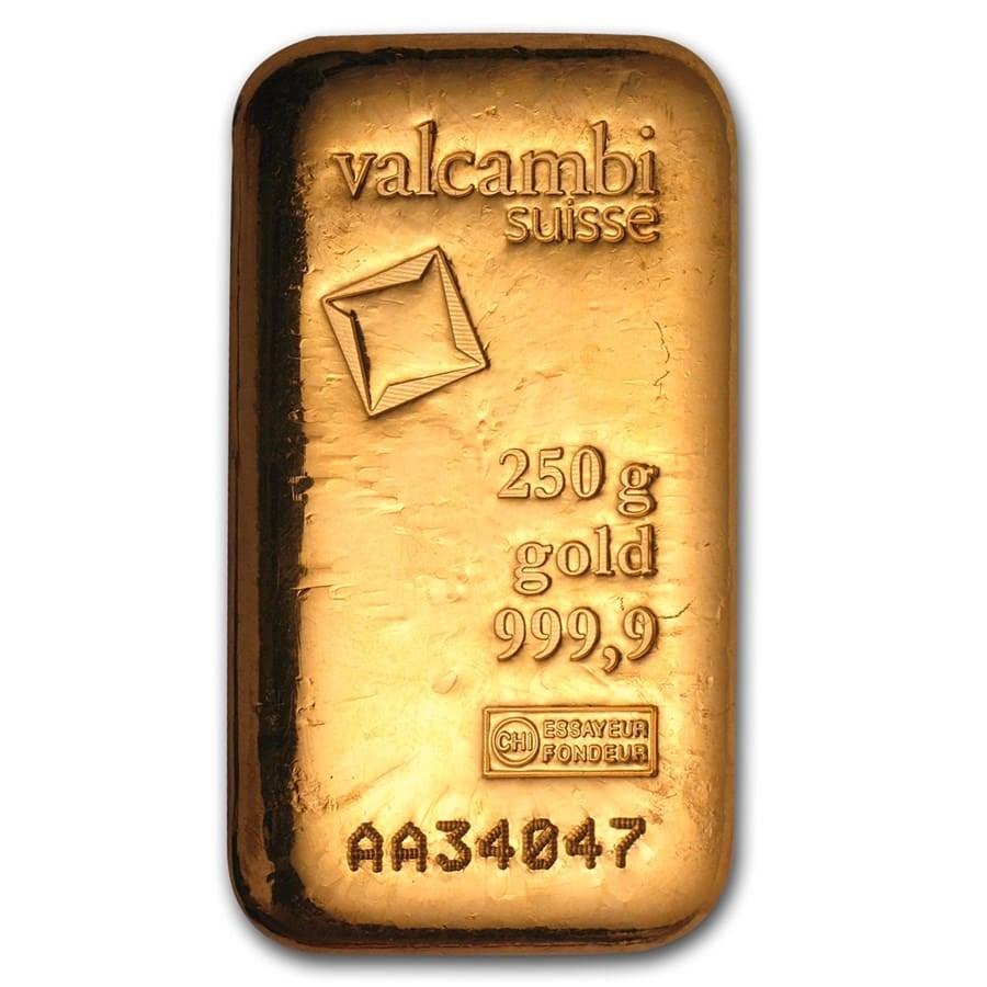 250 gram Gold Bar - Valcambi (Cast/Poured w/Assay) - Jewellery & Gold Store