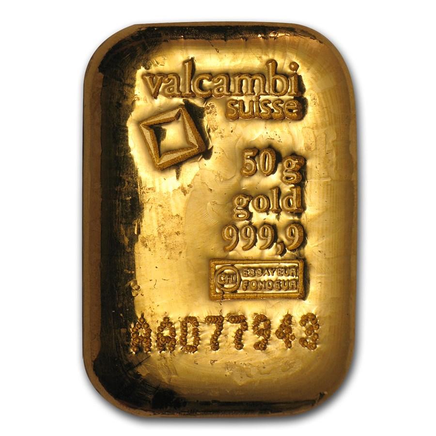 50 gram Gold Bar - Valcambi (Cast/Poured w/Assay) - Jewellery & Gold Store