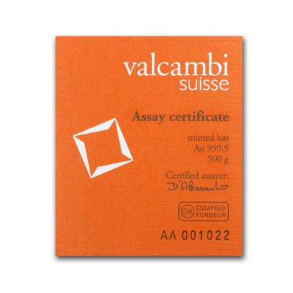 500 gram Gold Bar - Valcambi (w/Assay) - Jewellery & Gold Store