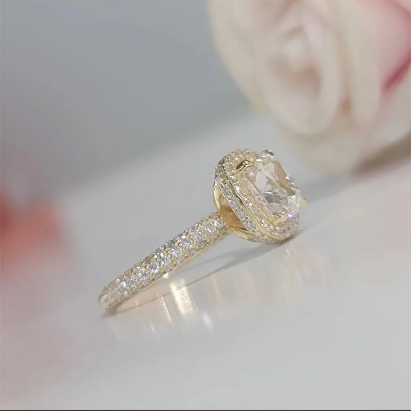 Ring 14K Yellow Gold 3ct EF VS-VVS Cushion Lab Diamond IGI Female's