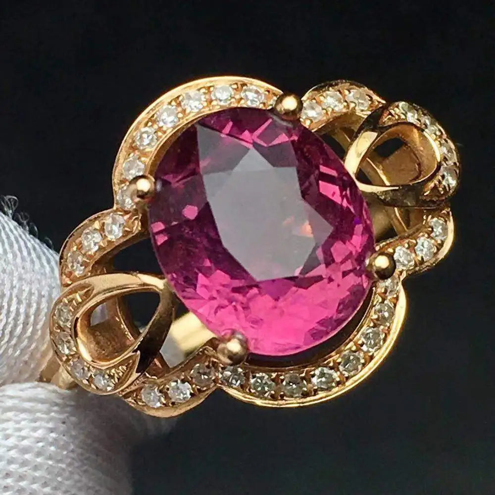 Ring 18K Gold 2.5ct Rubi Tourmaline Gemstone Diamond Female Fine