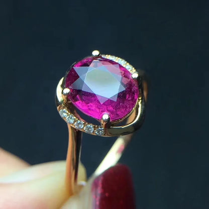 Ring 18K Gold 2.8ct Brazil Tourmaline Gemstone Female Fine Jewelry