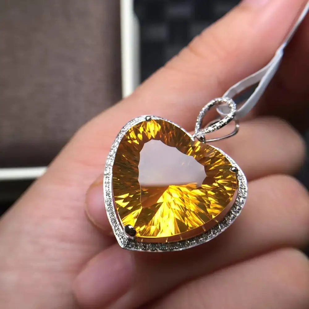 Pendant 18K Rose Gold Yellow Citrine Gemstone Necklace Brazil Origin