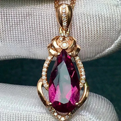 Pendant 18K Gold 3.05ct Rubillite Tourmaline Gemstones Diamond Necklace