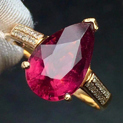 Ring 18K Gold 2.9ct Rubi Tourmaline Gemstone Diamond Female Gift