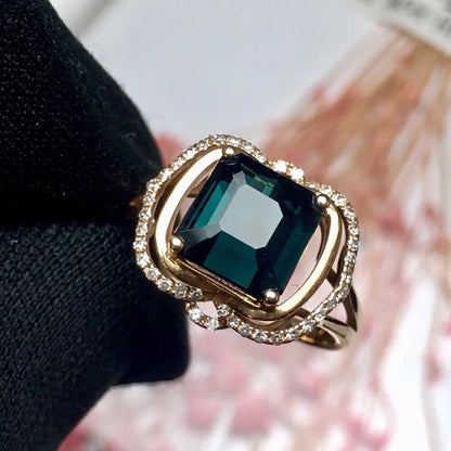 Ring 18K Gold 2.8ct Blue Tourmaline Gemstone Diamonds Men's Wedding Ring