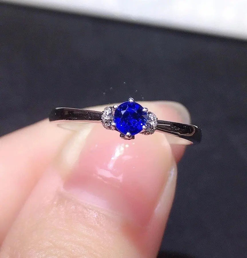 Ring 18K Gold 0.6ct Blue Sapphire Gemstones Diamonds Female