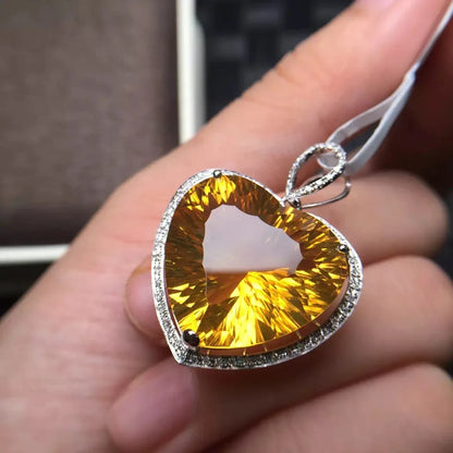 Pendant 18K Rose Gold Yellow Citrine Gemstone Necklace Brazil Origin