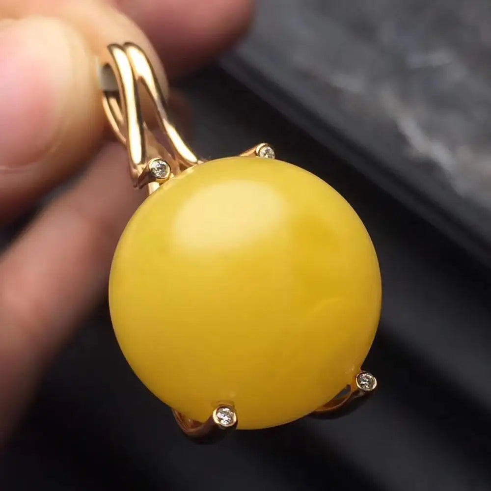 Pendant 18K Rose Gold Yellow Amber Beeswax Gemstone Necklace for Women