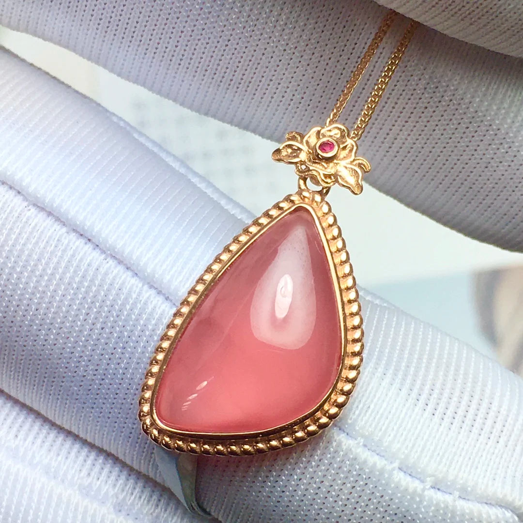 Pendant 18K Gold 5.7ct Rhodochrosite Gemstones Necklace for Women