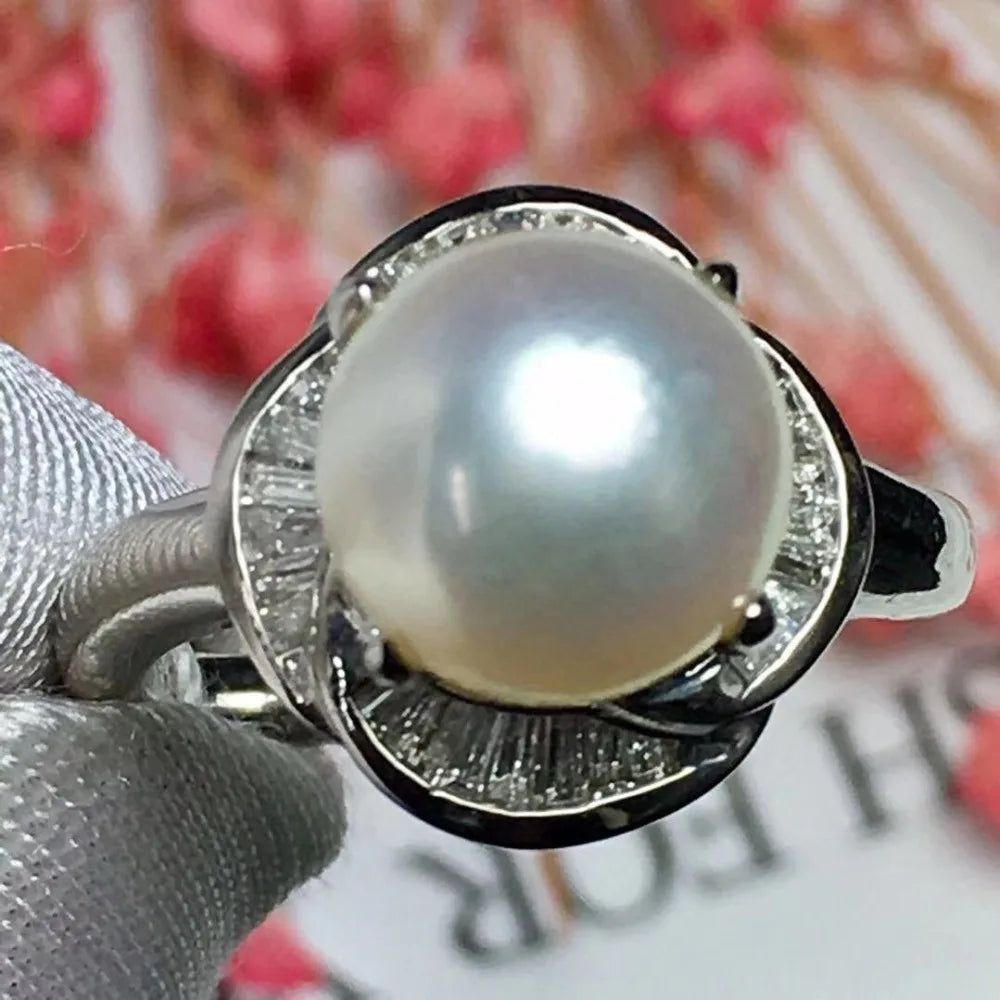 Ring Pt900 Platinum Akoya Pearl 9.3mm Natural Diamond Female's