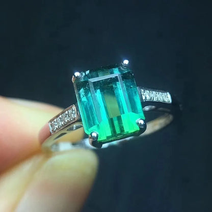 Ring 18K Gold 3ct Green Tourmaline Diamonds Male's Wedding