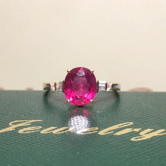 Ring 18K Gold 2.3ct Rubellite Tourmaline Diamonds Female's