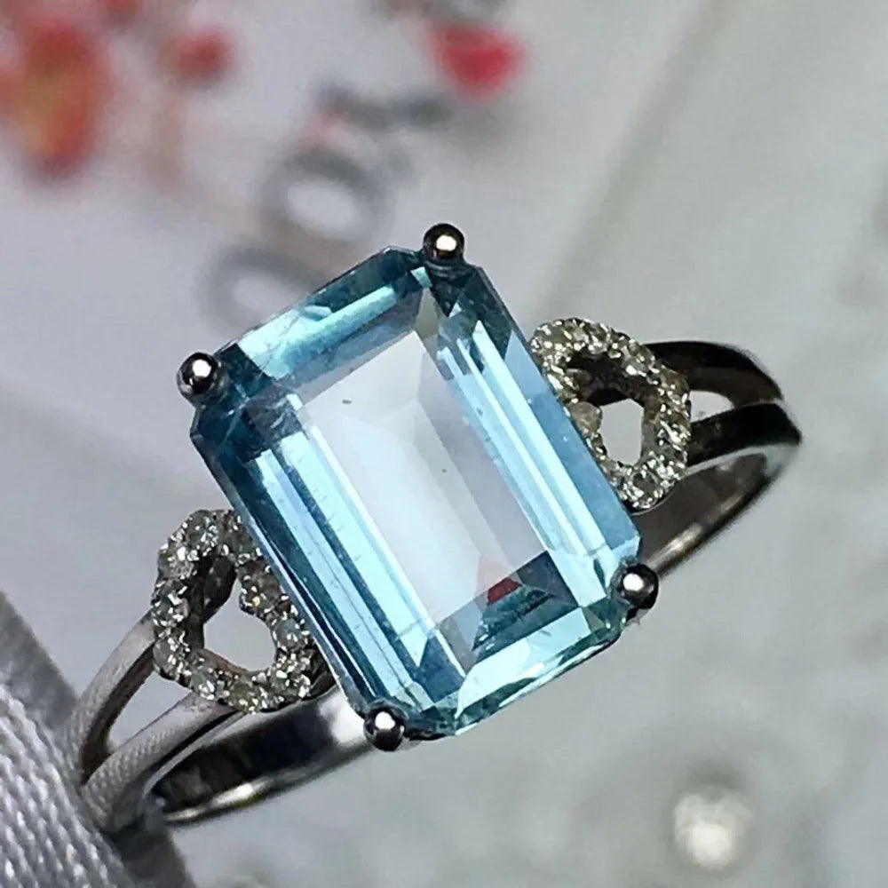 Ring 18K Gold 2.9ct Aquamarine Diamonds Female Anniversary