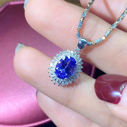 Necklace 18K White Gold 1.95ct Blue Tanzanite Pendant Female's