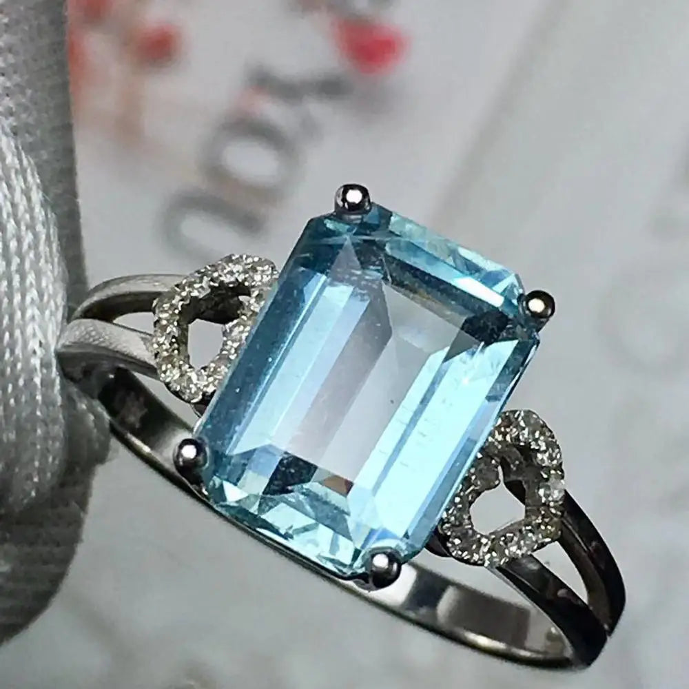 Ring 18K Gold 2.9ct Aquamarine Diamonds Female Anniversary