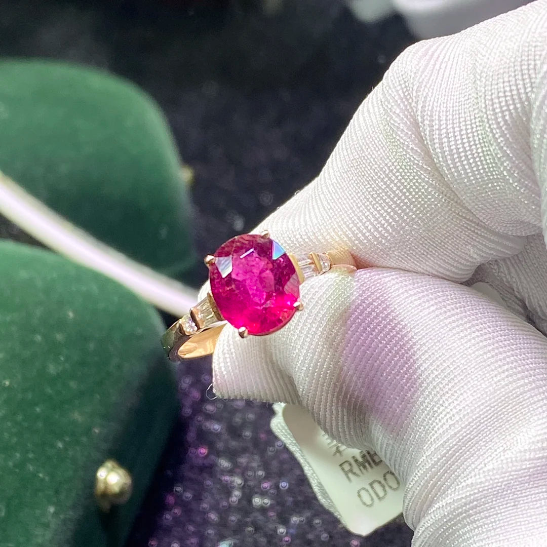 Ring 18K Gold 2.3ct Rubellite Tourmaline Diamonds Female's