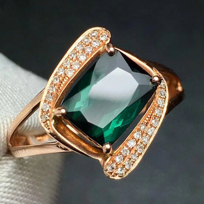 Ring 18K Gold 2.2ct Green Tourmaline Gemstone Diamonds Men's Wedding Ring