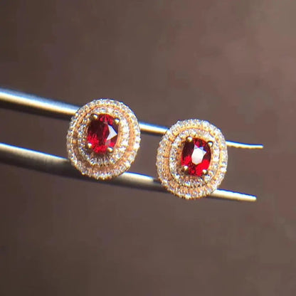 Earrings 18K Gold 0.84ct Red Ruby Gemstones Stud Female's Fine Gift