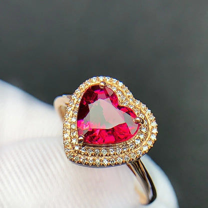 Ring 18K Rose Gold AU750 2.2ct Red Tourmaline Gemstone Female's Fine Jewelry