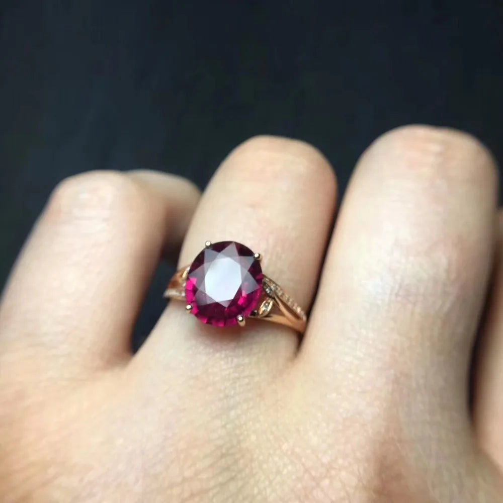 Ring 18K Gold 3.5ct Red Tourmaline Gemstone Female's Gift