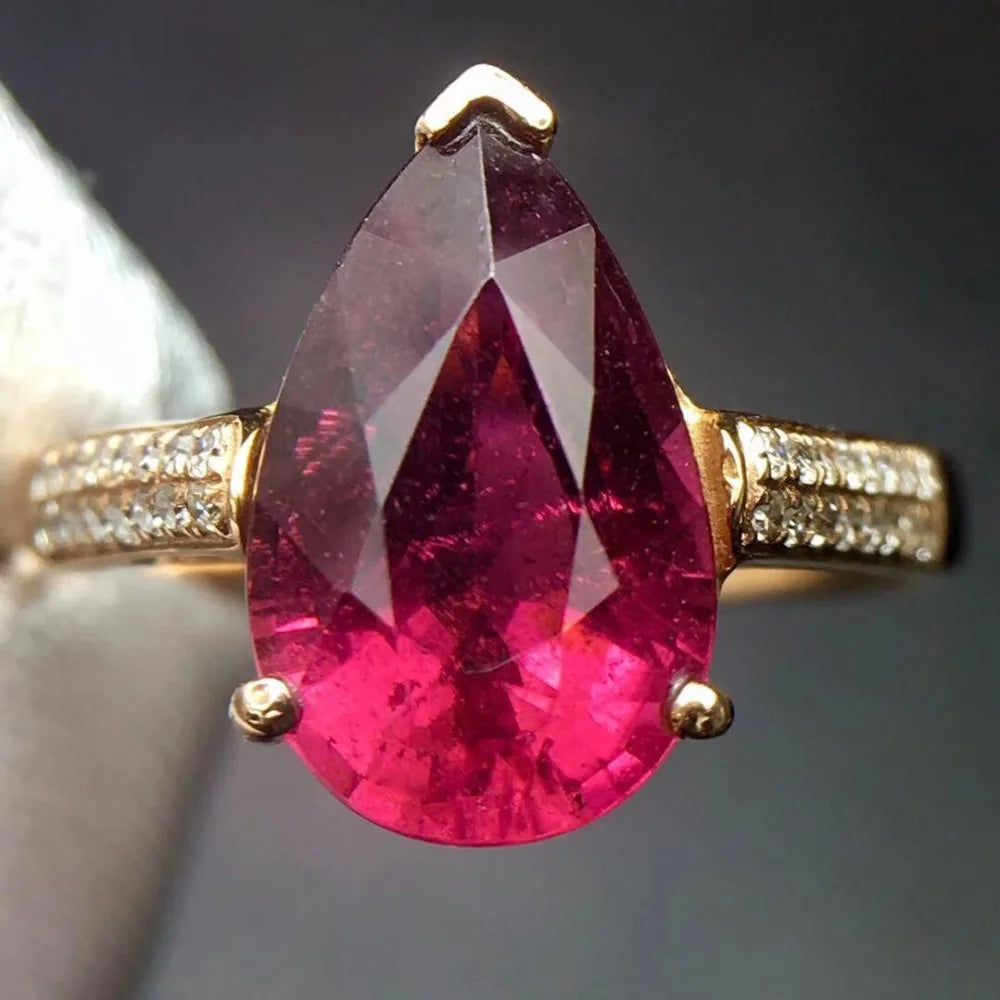 Ring 18K Gold 2.9ct Rubi Tourmaline Gemstone Diamond Female Gift