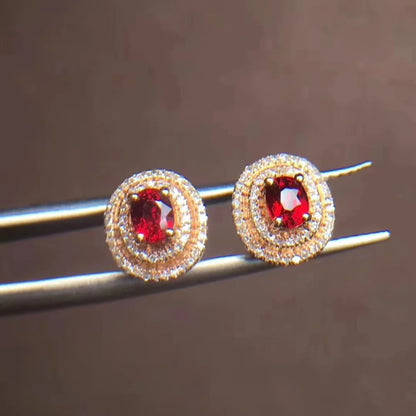 Earrings 18K Gold 0.84ct Red Ruby Gemstones Stud Female's Fine Gift