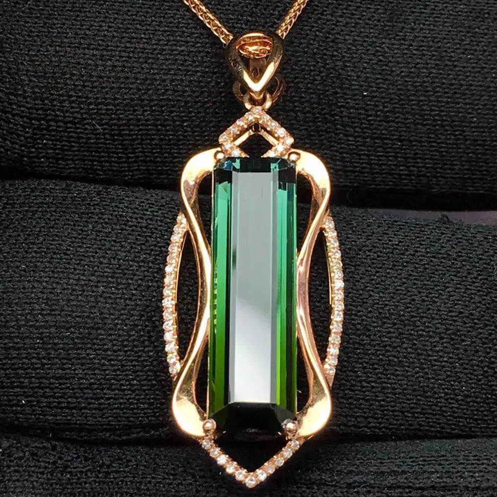 Pendant 18K Rose Gold 7.3ct Tourmaline Gemstones Diamonds Necklace