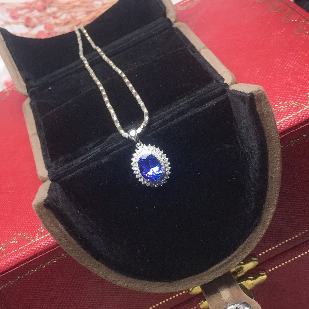 Necklace 18K White Gold 1.95ct Blue Tanzanite Pendant Female's