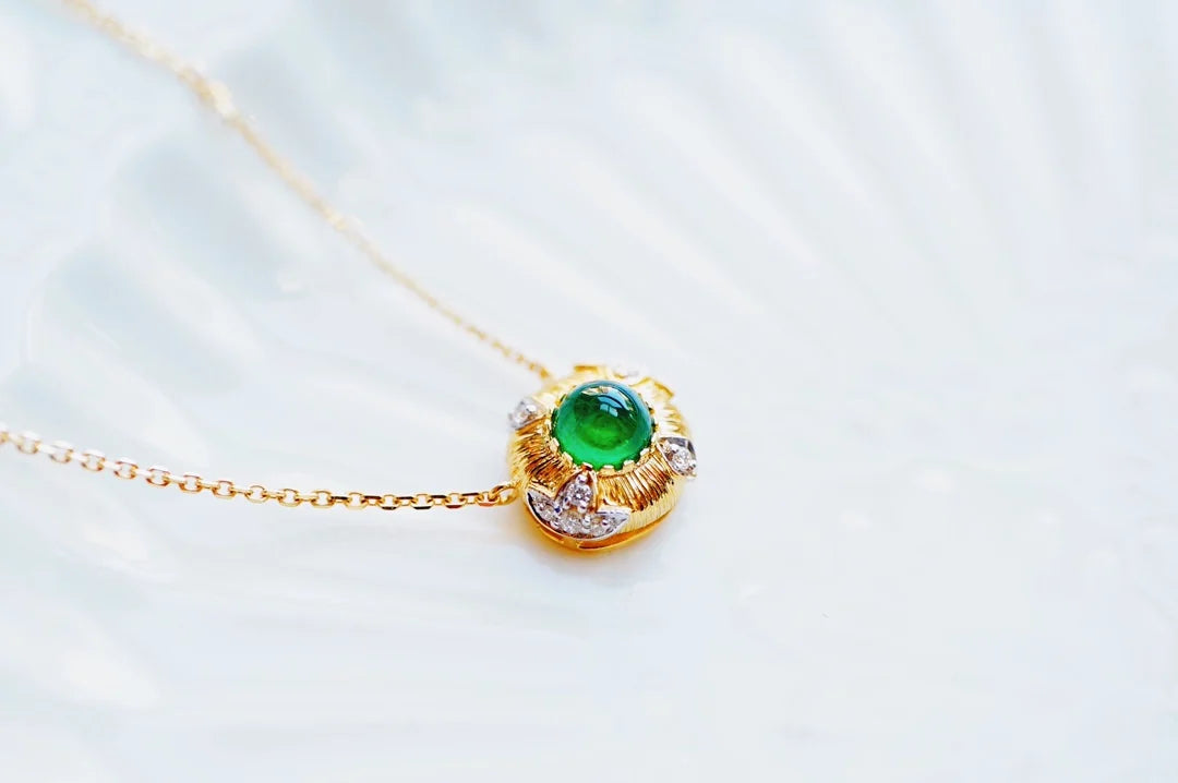 Necklace 18K Gold Green Emerald 4.6mm Gemstone Pendant Female's