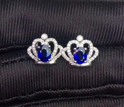 Earrings 18K Gold 1.1ct Royal Blue Sapphire Gemstones Stud Female