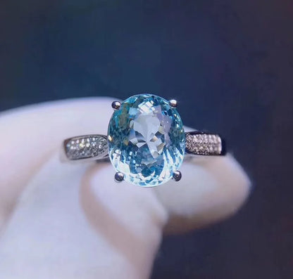 Ring 18K Gold 2.8ct Aquamarine Diamonds Female Anniversary Gift