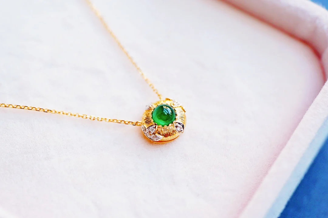 Necklace 18K Gold Green Emerald 4.6mm Gemstone Pendant Female's