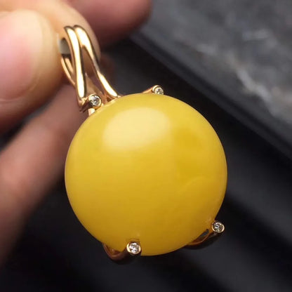 Pendant 18K Rose Gold Yellow Amber Beeswax Gemstone Necklace for Women