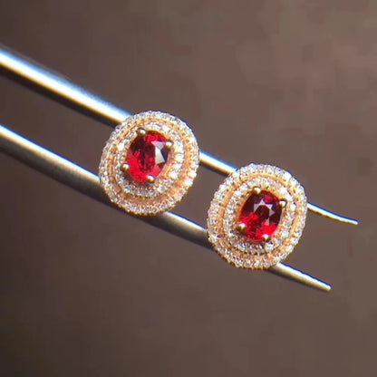 Earrings 18K Gold 0.84ct Red Ruby Gemstones Stud Female's Fine Gift