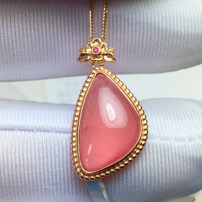 Pendant 18K Gold 5.7ct Rhodochrosite Gemstones Necklace for Women