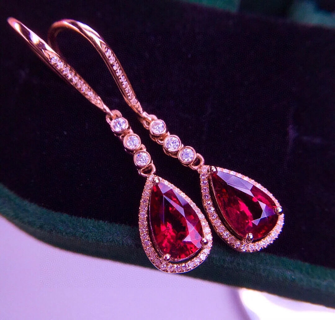 Earrings 18K Gold 3.2ct Tourmaline Gemstones Drop Ethnic Female's