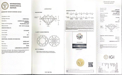 Ring 18K 14K Gold Lab Grown Diamond 1ct 0.5ct D VS1 CVD HPHT IGI Certicfication