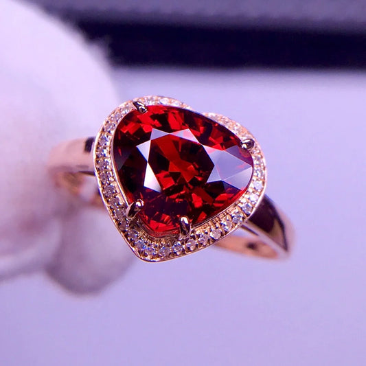 Ring 18K Gold 3.9ct Red Garnet Gemstone Female Fine Jewelry