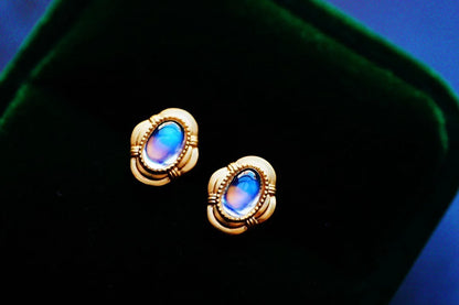 Earrings 18K Gold 6.58mm Moonstone Stud Gemstones Female's Fine Gift