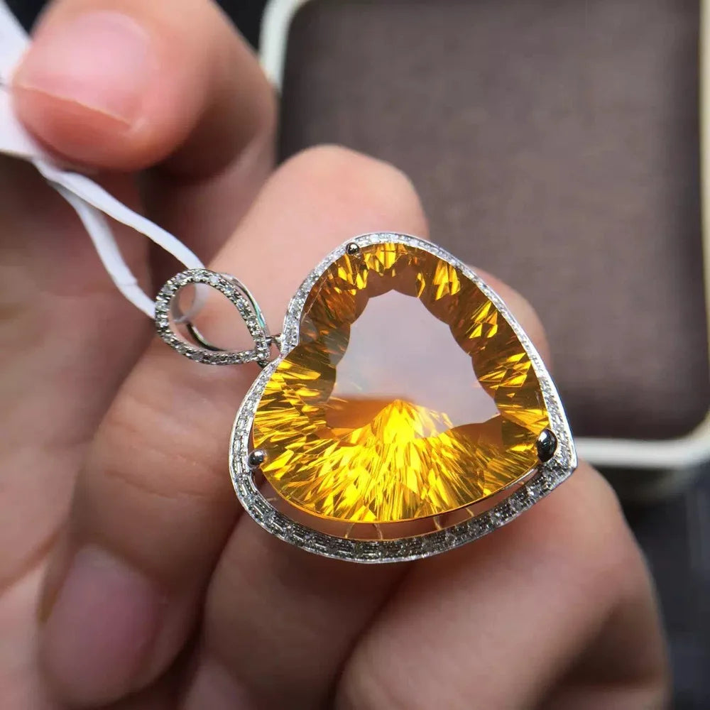 Pendant 18K Rose Gold Yellow Citrine Gemstone Necklace Brazil Origin