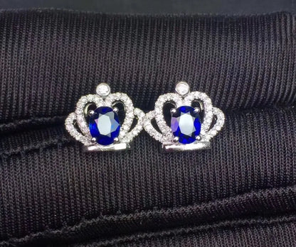 Earrings 18K Gold 1.1ct Royal Blue Sapphire Gemstones Stud Female