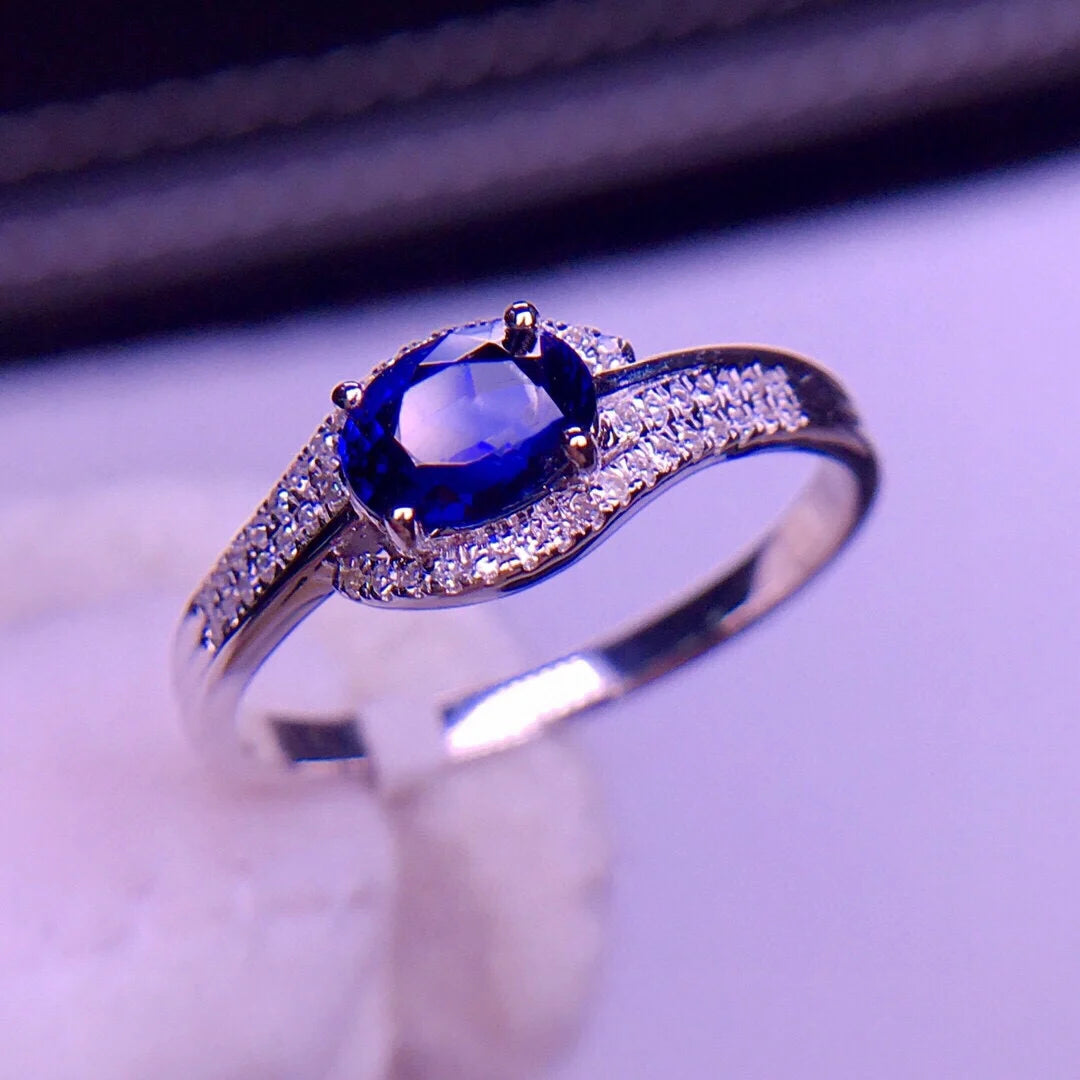 Ring 18K Gold 0.75ct Royal Blue Sapphire Gemstones Diamonds Female