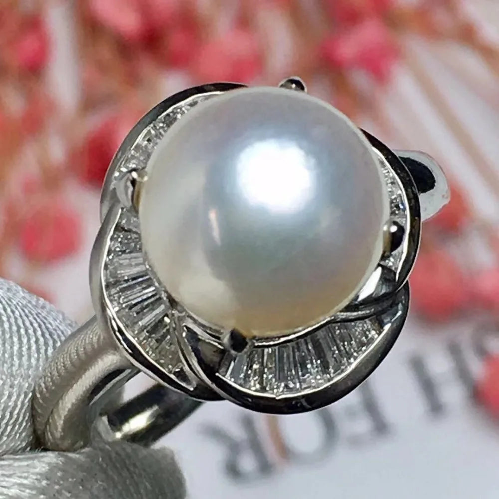 Ring Pt900 Platinum Akoya Pearl 9.3mm Natural Diamond Female's