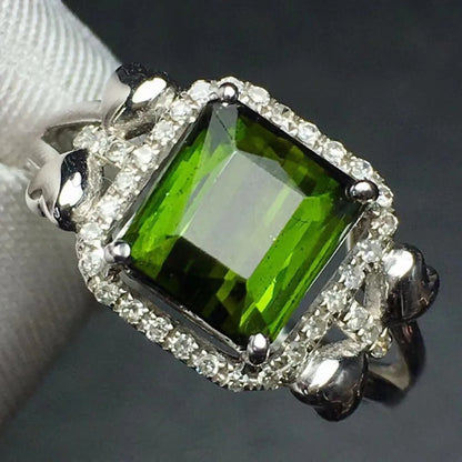 Ring 18K Gold 2.5ct Green Tourmaline Gemstone Diamonds Men's Wedding Ring