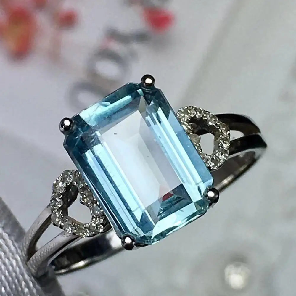 Ring 18K Gold 2.9ct Aquamarine Diamonds Female Anniversary