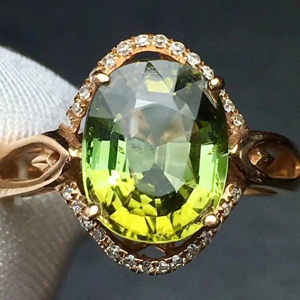 Ring 18K Gold 3.2ct Green Tourmaline Gemstone Diamonds Men's Wedding Ring