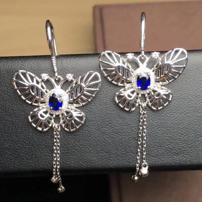 Earrings 18K Gold 1.02ct Royal Blue Sapphire Drop Female's Fine