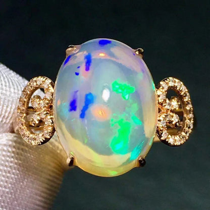 Ring 18K Gold 5.2ct Opal Gemstone Diamonds Female's Fine