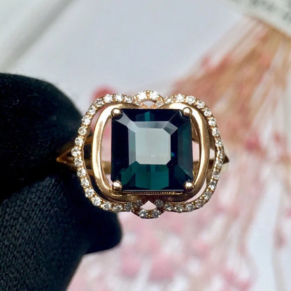 Ring 18K Gold 2.8ct Blue Tourmaline Gemstone Diamonds Men's Wedding Ring